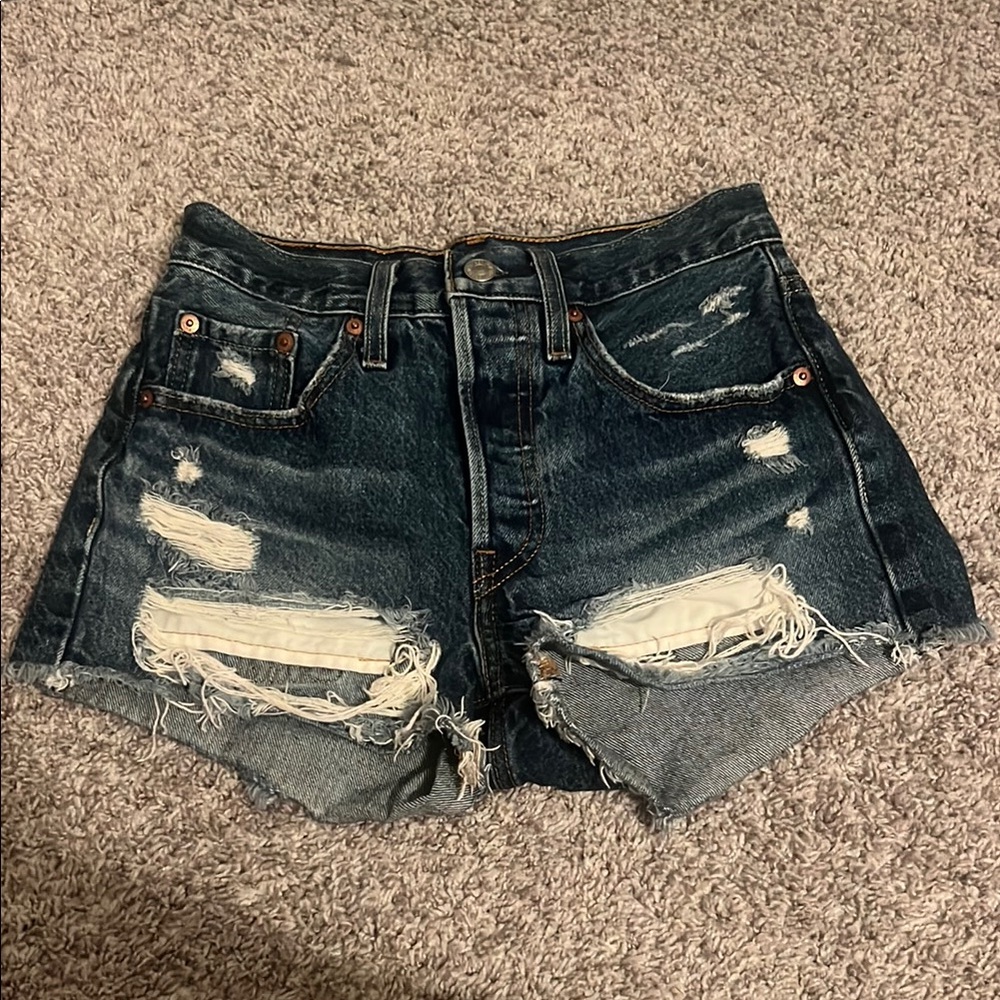 Levi's Dark Blue Distressed 501 Shorts Size 24